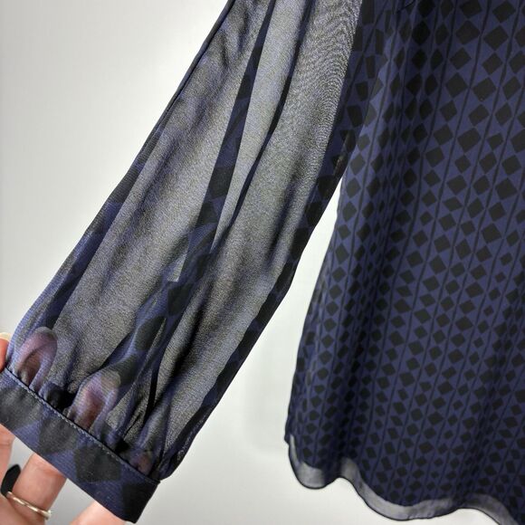 Cabi Harlequin Dress Chiffon Sz Medium Purple Black Knee Length 3102 Work Career - Picture 3 of 8